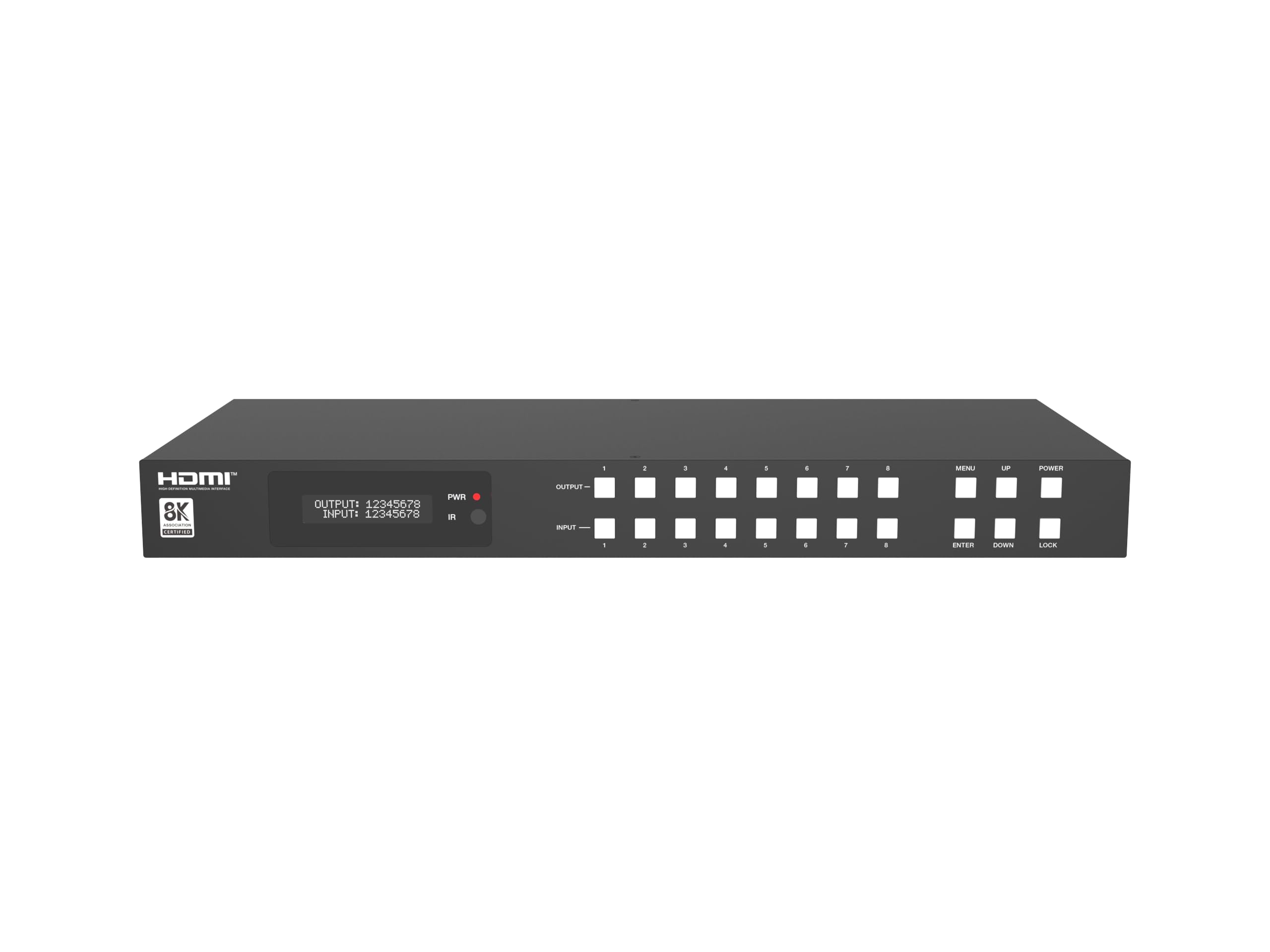 8x8 8K HDMI Matrix Switch 8K60Hz YCbCr 4:2:0 10bit. HDMI 2.1 y HDCP 2.3. Conmutación rápida. Reducción de escala y desincrustación de audio. Diseño de montaje en rack 1U.