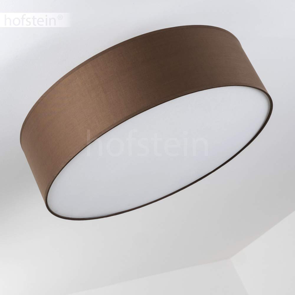 HOFSTEIN Deckenleuchte Foggia, runde Deckenlampe aus Metall/Stoff in Nickel-matt/Braun/Weiß, moderne Leuchte im Retro/Vintage-Design (Ø 60 cm), 3 x E27, Wohnzimmer, Esszimmer, Schlafzimmer, Küche