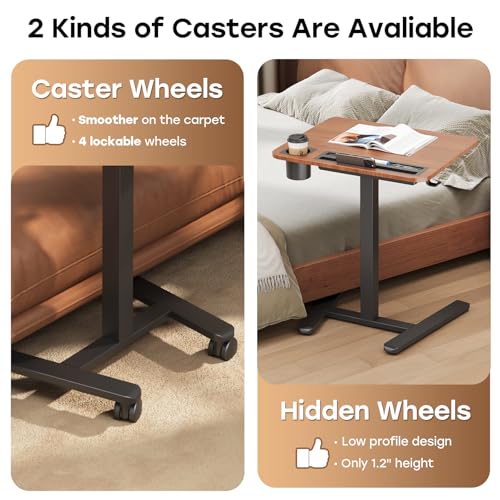Image of Small Mobile Standing Desk with Drawer, 23.6 inchx19.7 inch Rolling Laptop Cart on Wheels, Height Adjustable Sit Stand Computer Workstation with Storage for Compact Space, Dark Wood