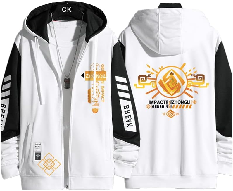 Genshin Impact Zhongli Anime - Sudadera con capucha fina con cremallera para primavera y otoño, ropa deportiva casual para juegos