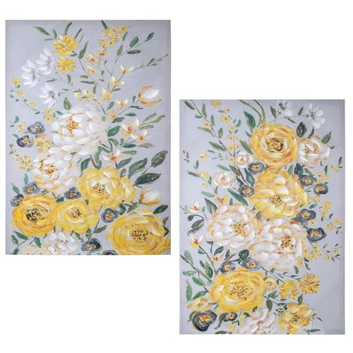 Tableaux sur toile fleurs peints à la main lot de 2 œuvres d'art 100x70 cm