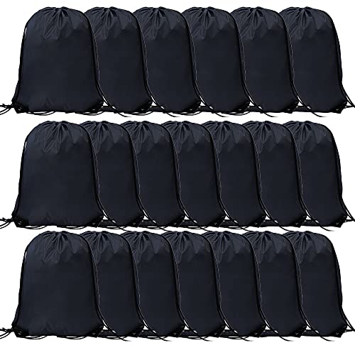 CODOBON 20 Pcs Drawstring Bags Bulk Draw String Backpack Cinch Polyester Bag for Gym Sport Black