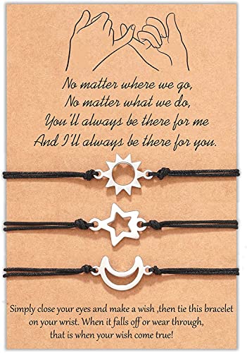 MANVEN Amistad Pulseras para 3 Mejor Amigo, Sol Luna Estrella, Pinky Promise Distancia Pulseras a juego para Mamá Hijas Mujeres Niñas Cover