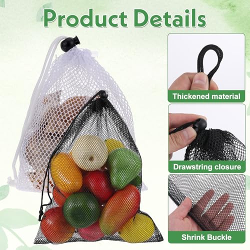 6 Pcs Mesh Bags with Drawstring, 7.87 x 5.9 Inch Small Mesh Bags Storage Bag with Cord Lock Black Mini Meshes Bag for Fruits, Candy, Cosmetics, Golf Stuff Balls3
