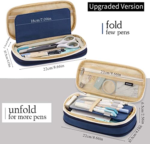 Image of FINEMOE Canvas Big Capacity Pencil Pen Case Office College School Large Storage High Capacity Bag Pouch Holder Box Organizer (Blue)