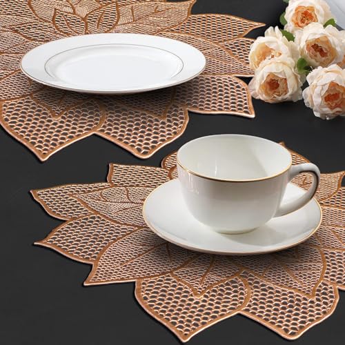 Image of Dakshya Industries Pack of 2 PVC Waterproof Table Placemats - Heat Resistant, Non-Slip Dining Table Mats (Copper)