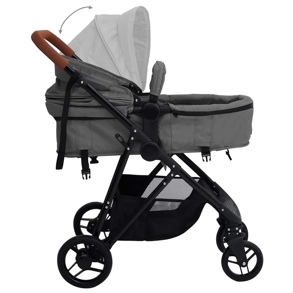 vidaXL Cochecito de Bebés 2 en 1 Carrito Sillita Silla de Paseo Corredor Infantil Canasta Niños Reposapiés Ajustable Dosel de Acero Gris Claro y Negro