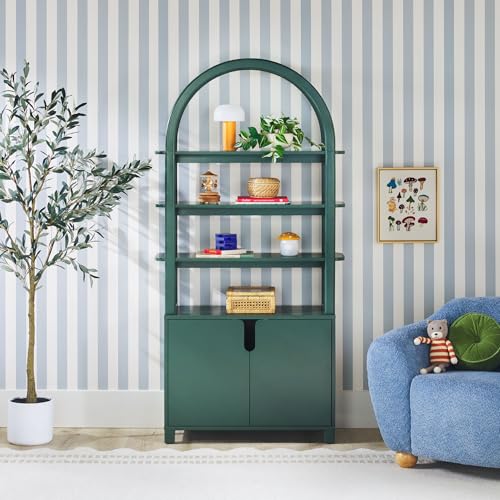 Walker Edison Zoey Modern Arched Wood Storage Bookcase 72 Inch, Green