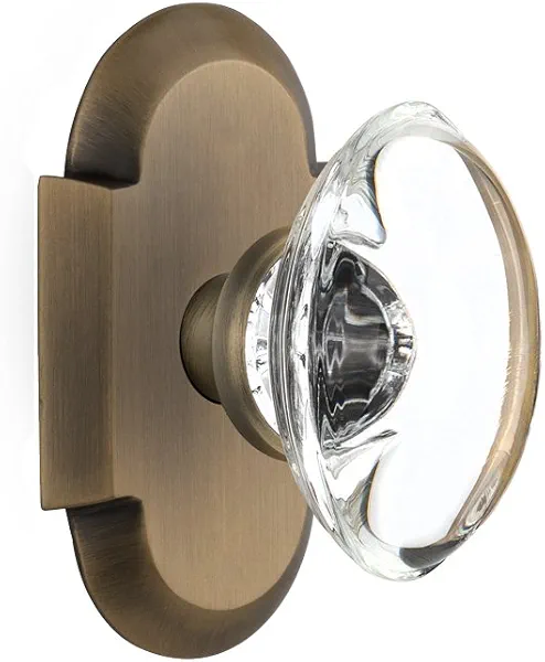 Nostalgic Warehouse Cottage Plate with Oval Clear Crystal Glass Door Knob, Passage - 2.75", Antique Brass