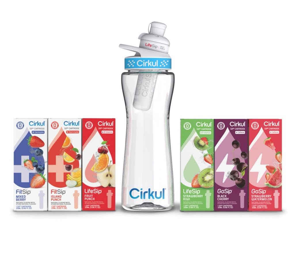 Cirkul 22-oz. Plastic Water Bottle Starter Kit With Blue Lid  6 Flavor Cartridges