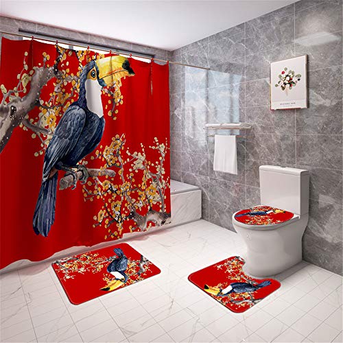 Badezimmer Duschvorhang-Set, Morbuy Badezimmer Anti-Rutsch-WC-Vorleger + Deckel WC-Abdeckung + Badematte + Duschvorhang…