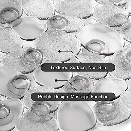 Weltrxe Pebbles Bathtub Mat Non Slip Oval Shower Mat With Suction Cups, Drain Holes, 27 X 14 Inch Plastic Bathroom Tub Mats Machine Washable, Bpa, Latex Free Safety Mat For Bath Tub, Clear Gray #TOP3