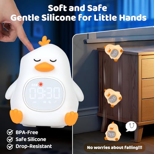 Image of Sleepy Duck Alarm Clock with Night Light for Kids with Sleep Training and Sound Machine, Rechargeable Silicone Lamp OK to Wake Clock,Cute Animal Tabletop Lamp, Perfect Sleep Companion for Boys Girls