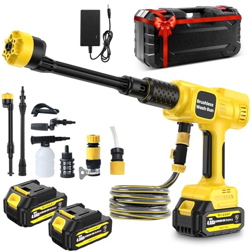 Portable Cordless Pressure Washer Max 28 Bar With 2 X 4000mah Batteries, 6 In 1 Spray Nozzles,5m Hose,Soap Dispenser Bottle For Patio Cleaning and Car Washing