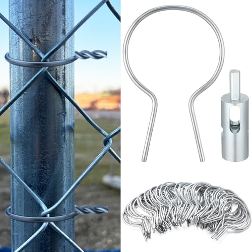 Hicarer 200 Pcs 1-7/8 Od Twist Fence Ties Preformed 9 Gauge Galvanized Steel with Drill Chuck Pre-Cut Chain Link Fence Tools for Fixing Chain Link Mesh to Posts Farms Gardens (Silver)