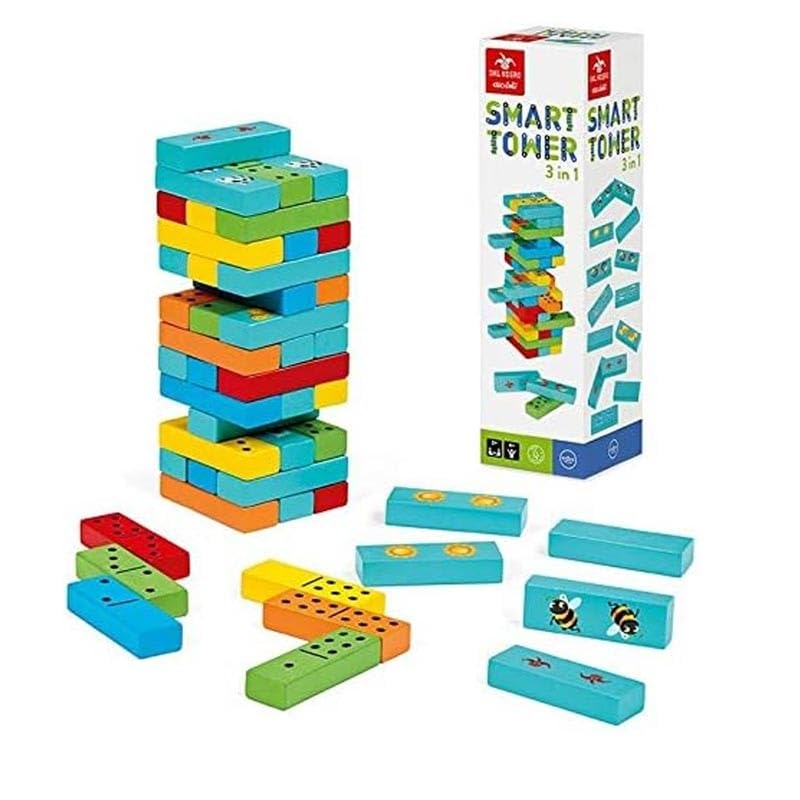 Dal Negro - Smart Tower 3 en 1 52 Ladrillos de Madera de Colores para Tres Juegos en uno. Adecuado para niños a Partir de 4 años, Multicolor, 8001097539819