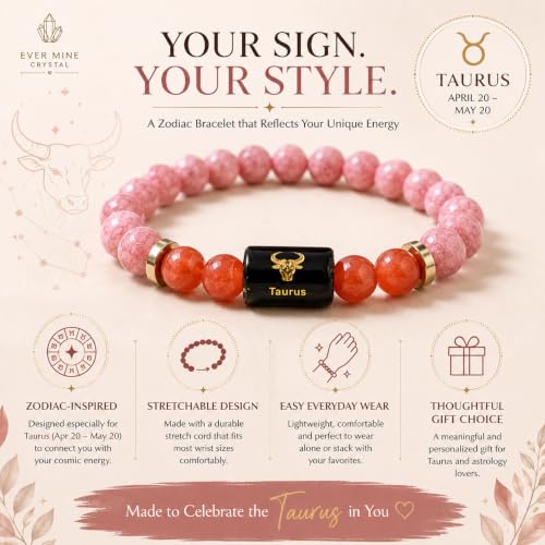 Image of Taurus Zodiac Bracelet (वृषभ राशि) | Certified Crystal for Strength, Balance & Confidence | Original Sunstone & Carnelian stone | Astrology Bracelet for Man & Woman | Gift for Man & Woman
