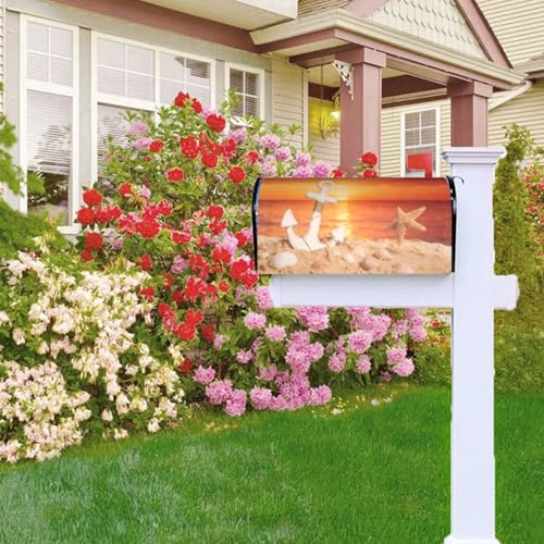 Image of Sea Beach Sunset Nautical Anchor Mailbox Cover Magnetic Summer Shells Starfish Waterproof Mailbox Wraps Post Letter Box Decor 21x18 in