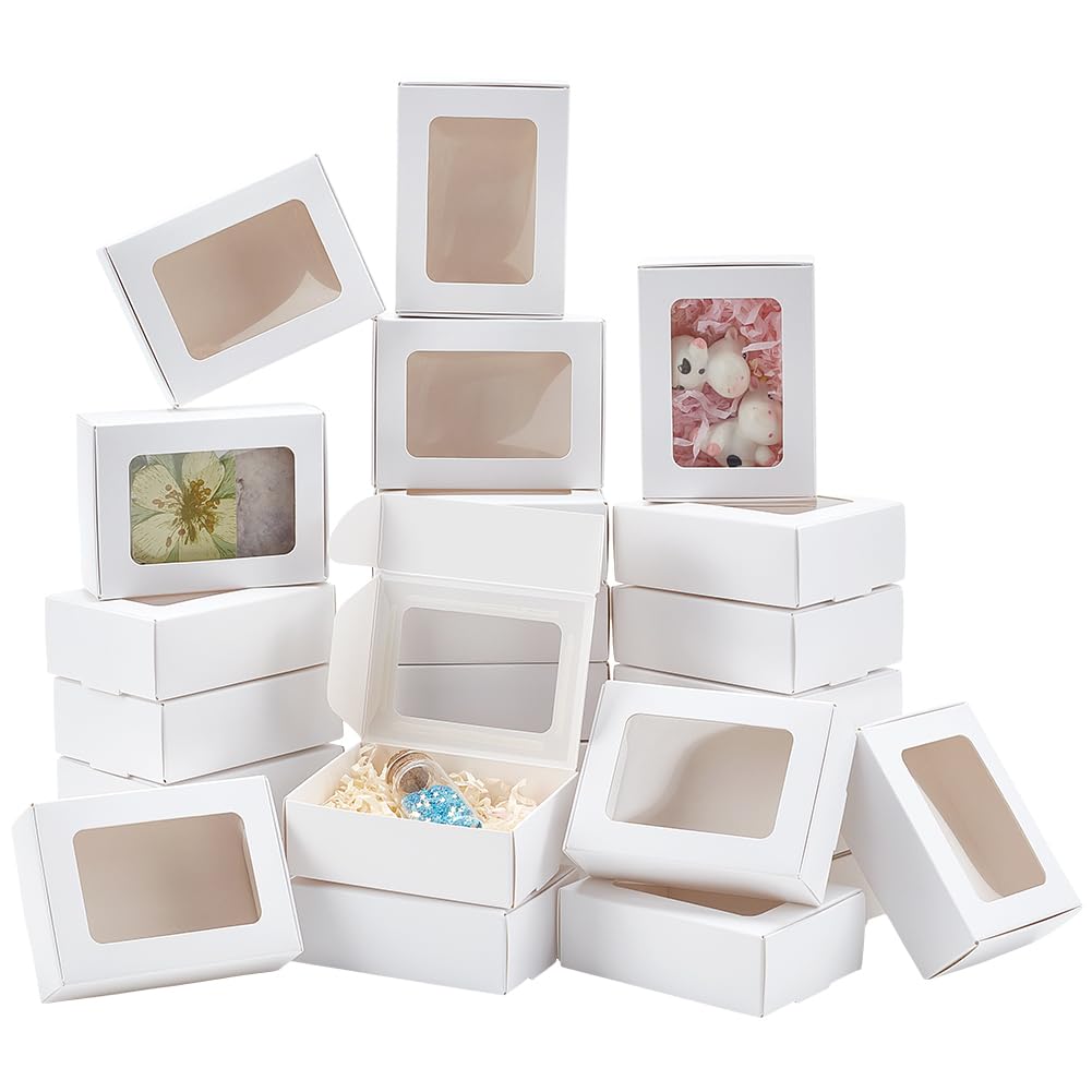 PH PandaHall 40pcs White Gift Boxes Kraft Paper Candy Box Gift Packaging Box Bridesmaid Proposal Boxes with Window for Wedding Birthday Easter Graduation Jewellery Display Present 6.7x9.1x3cm