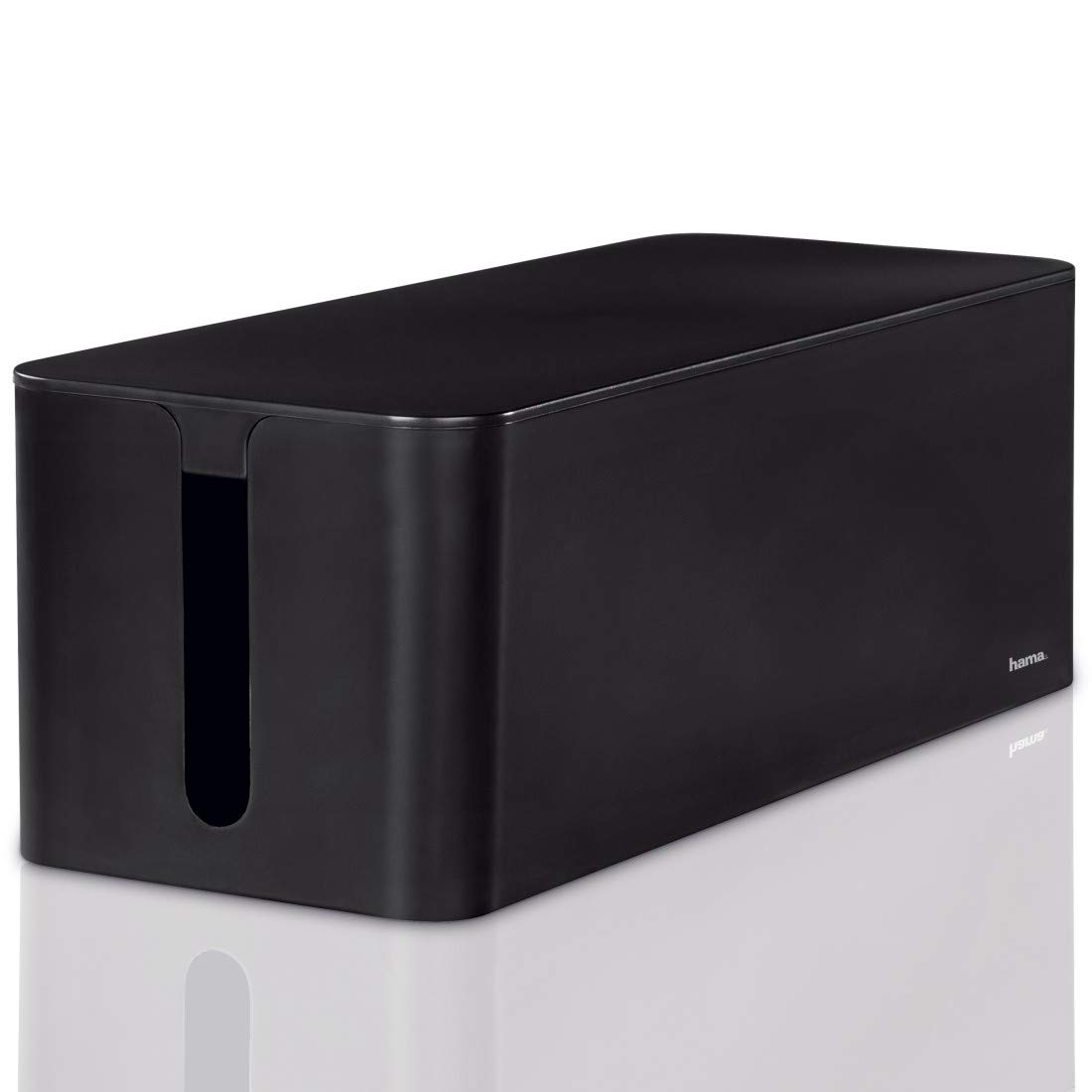 Hama Cable Box with Lid & Rubber Feet, Black (Organizer to avoid cable clutter, storage box to hide power strips, adapters & cables, protection of children & animals)