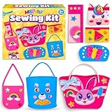 MGparty Sewing Kit for Kids, My First DIY Beginner Sewing Kit with 7 Cartoon Bags and Purses, Unicorn Bunny Bear Rainbow Sewing Crafts, Kids Arts and Crafts Educational Hand Sewing Toy Gift