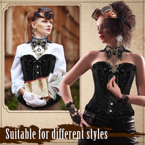 Zoooyawn 5 Pcs Halloween Steampunk Accessories Set For Women Steampunk Corset Overbust Gear Choker Necklace Goggles Glasses Steampunk Earrings Gloves For Halloween Steampunk Costume Cosplay thumb #3