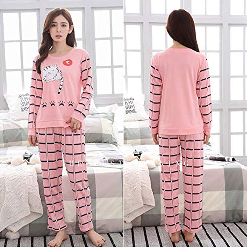 AmiAbi Primavera e outono Novo pijama de manga comprida feminino calça pijama bonito desenho animado