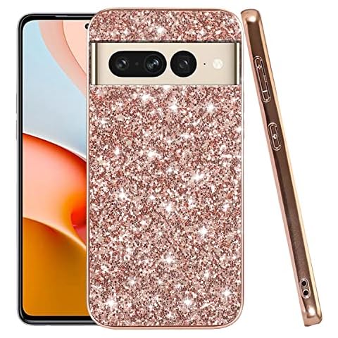 Compatible with Google Pixel 7 Pro Case Glitter Bling Google Pixel 7 Pro Phone Case Sparkly Shockproof TPU Cases Bumper Protective Case (Rose Gold) Cover
