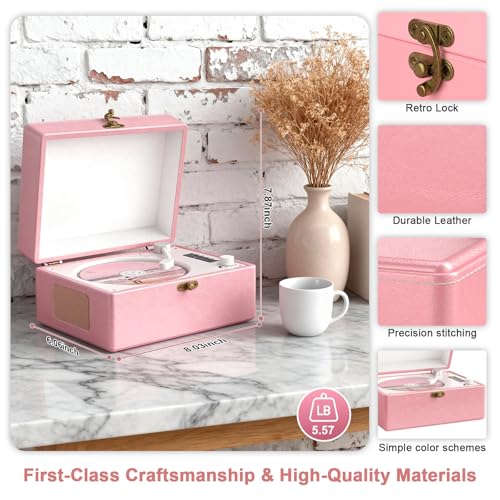 Image of Retro CD Player with Bluetooth in&Out Portable Music Player for Relaxing Anywhere,Auto Power Off,USB,AUX,Headphone Jack,Vintage CD Player for Music Lovers,Birthday Gifts for Women /Men-Pink