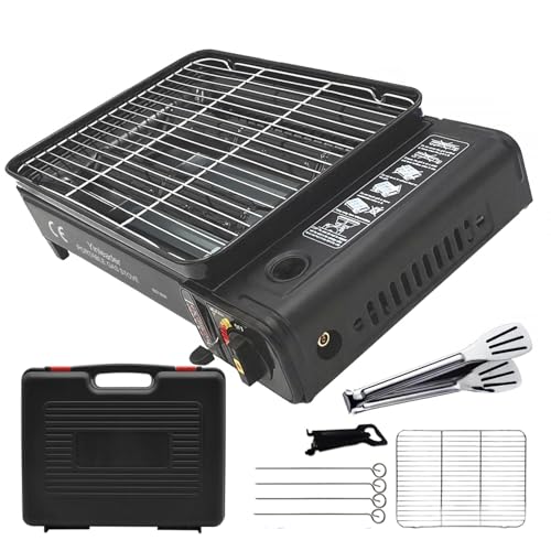 Barbacoa Portátil para Camping - Kit de Barbacoa con Accesorios de Rejilla y Bandeja, Material de Acero Inoxidable, Ideal para Aire Libre, Autocaravana y Emergencias