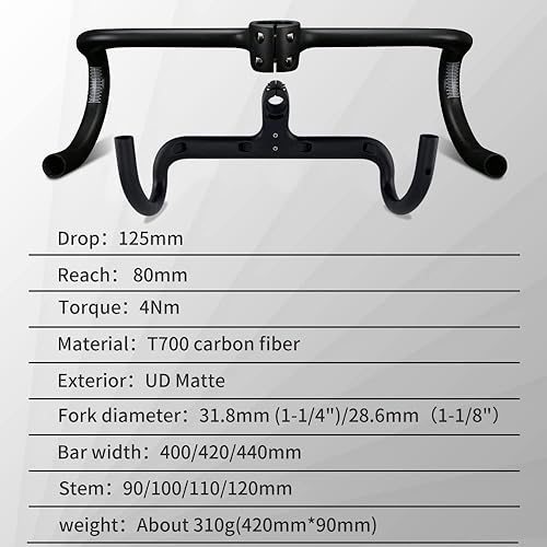 Miniatura 7 de Manillar de carbono integrado para bicicleta de carretera, barras de caída aero, soporte plano OD2 28.61.252 in RXL SL Full Carbon Bent Handlebar