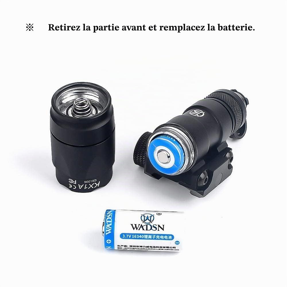 M300A Lampe de poche tactique Scout Light 600 Lumens, lampe de poche M300 avec pressostat, torche tactique avec rail Picatinny 20 mm pour le camping, la randonnée (Noir)