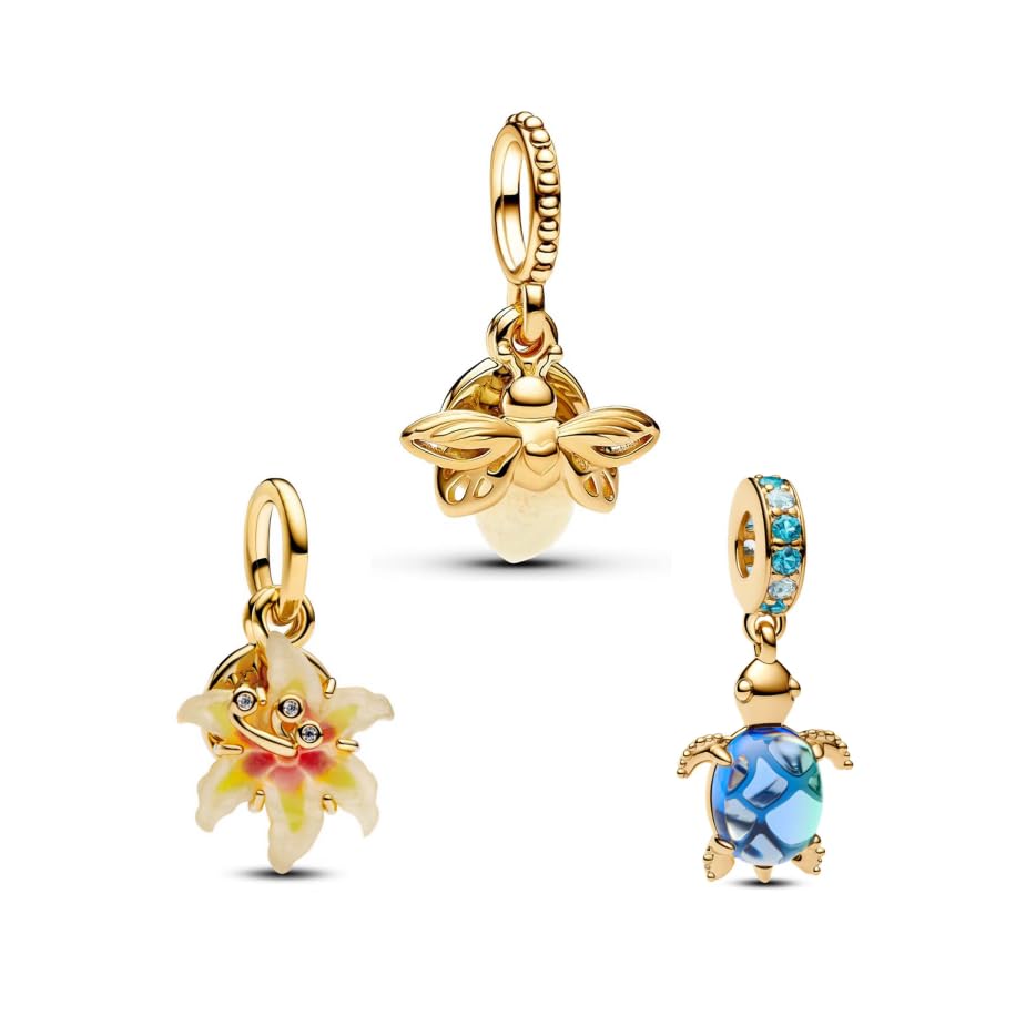 Vegaine Charms für Armbänder Gold Charms Trio Schmuck Geschenke für Damen 925 Sterling Silber