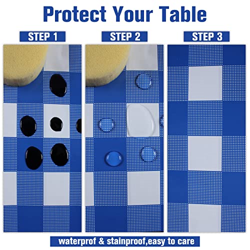 Image of Kesfey 12 Packs Bule and White Checkered Tablecloths Party Picnic Disposable Table Covers 54 x 108 Inches Splashproof Plastic Checkered Gingham Tablecover for Outdoor Dinners Party Retro Celebrations