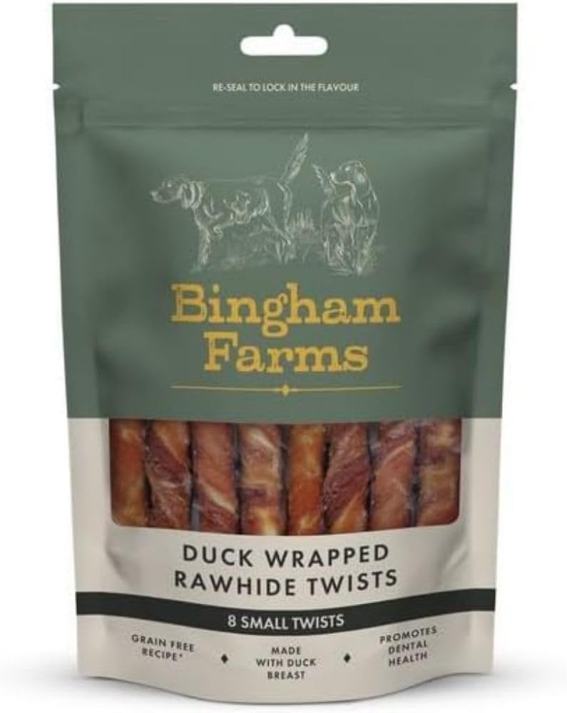 Bingham Farms Duck Wrapped Rawhide Twist Dog Chews, Small, 80 g (8-Pack)