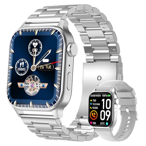 Homailida Smartwatch Herren Damen mit 2 Verstellbaren Armbändern, Smart Watch Anrufe und Sprachassistent, Nachrichtenbenachrichtigungen, Business Stil Smart Watch, 100+ Sportmodi Fitnessuhr (Silber) Homailida Smartwatch Herren Damen mit 2 Verstellbaren Armbändern, Smart Watch Anrufe und Sprachassistent, Nachrichtenbenachrichtigungen, Business Stil Smart Watch, 100+ Sportmodi Fitnessuhr (Silber)