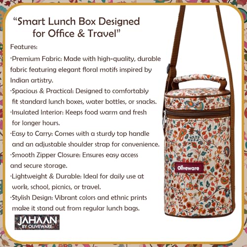 Image of Oliveware Rusty Lunch Box | 2x420ml + 1x600ml Stainless Steel Containers | Leak-Proof, Insulated, BPA-Free, Microwave-Safe | with Premium Carry Bag | Ideal for Office, School & Travel (Off White)