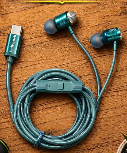 Image of ZedPunch Gaming Type-C Wired Earphone with Mic, 10mm Dynamic Bass Driver, Magnetic in-Ear Headphones, Low Latency Sound for Gaming, 1 Button Control, HD Calling, Voice Assistant (Dark Green)