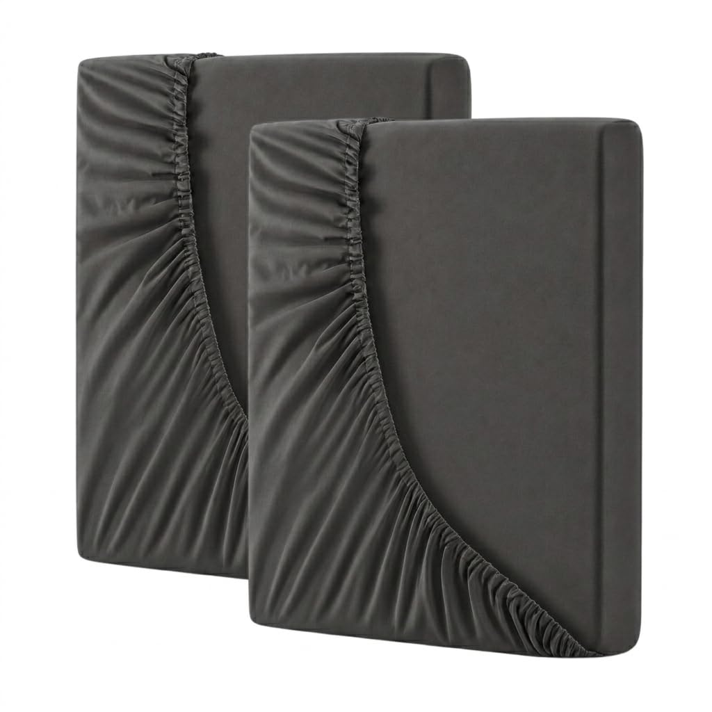 Bold Vision Charcoal Double 200TC Egyptian Cotton Fitted Sheet, 40cm/16 Inch Extra Deep Elasticated Bed Sheet, Soft Breathable Luxury Hotel Quality Bedding-2Pack