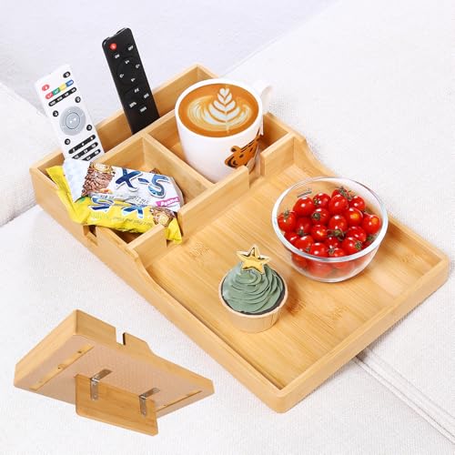 linsongmax Couch Tray Insert for Middle,Bamboo 15.3″x9.8″ Sofa 2 Cups Holder Table Between Couch...
