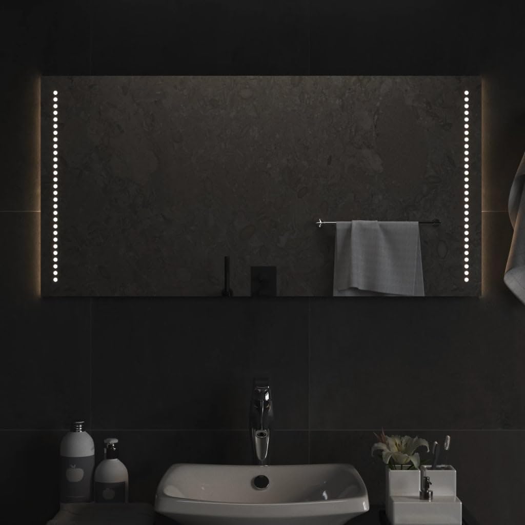 Lustro łazienkowe LED ze szkła, 50 x 100 cm, z oświetleniem USB, klasa wodoszczelności IP65, do łazienki, przedpokoju i makijażu, do mocowania na hakach ściennych