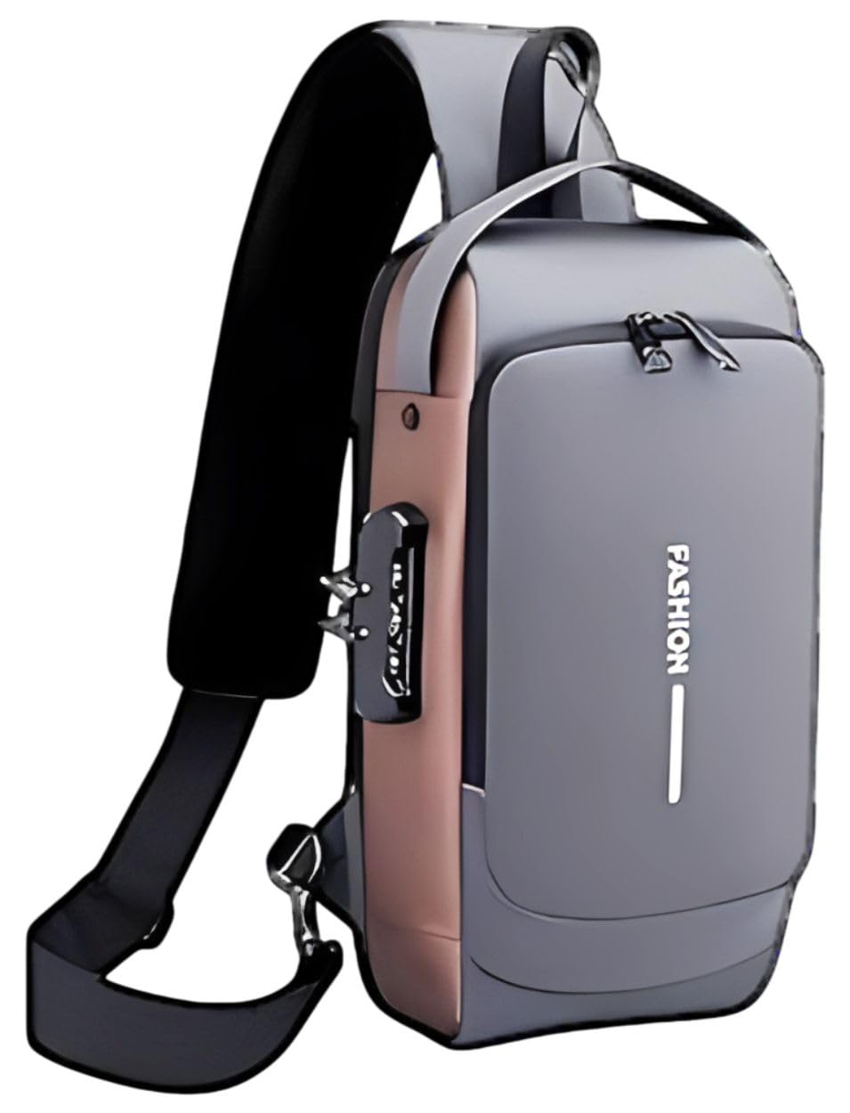 tunsechy Cross Body Sling Bag Messenger Shoulder Chest Travel Passport Bag Waterproof Handbag Latest for Men and Women College Office with USB Charging Port and Anti Theft Lock (Grey and Gold)-picture-27