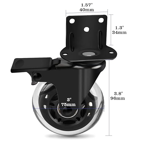 Miniatura 3 de Hirate Ruedas de muebles de 3 pulgadas, ruedas de freno de 360 grados, ruedas giratorias resistentes con placa de montaje en forma de L, adecuadas