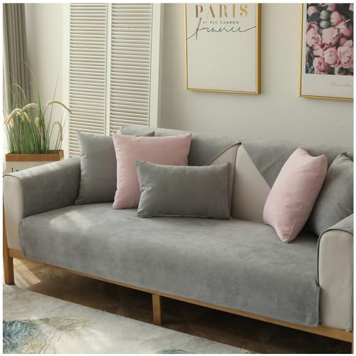 Hggzeg Soft Chenille Sofa Cover, Waterproof Sofa Slipcovers 1 2 3 4 Seater, L Shape Non-Slip Furniture Protector Sofa Cushion Cover, Corner Couch Cover for Kids/Pets(Grey,90 * 210cm)