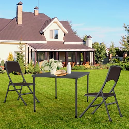 Image of Kasunpul 34 inch Folding Table, Portable Square Folding Card Table with Collapsible Legs & Carrying Handle, Plastic Tables for Camping,Picnic, Office, Party, Grey