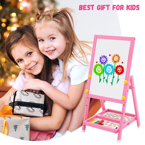 NUKied Cavalete infantil de madeira cavalete dupla face com altura ajustável prancheta cavalete de a