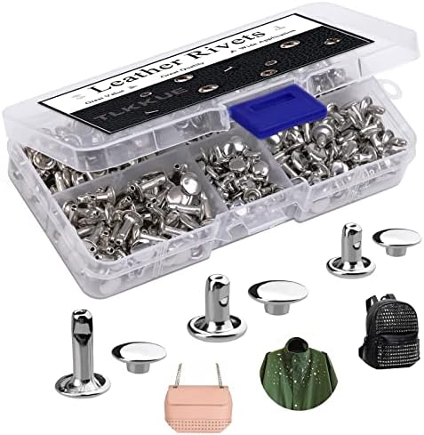 TLKKUE 240 Sets Rivets for Leather, Leather Rivets 3 Sizes Leather Double Cap Rivets for DIY Leather Craft, Bags/Clothes/Shoes/Belts Decoration or Repair (Silver)