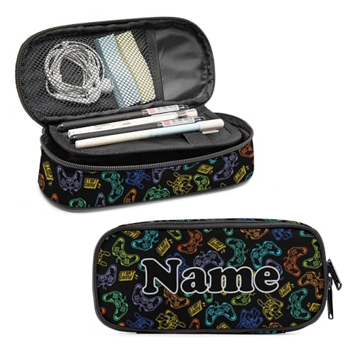 Image of Custom Game Pencil Case, Personalized Name Large Pencil Pouch, Large Capacity Pen Bag with Zipper for School