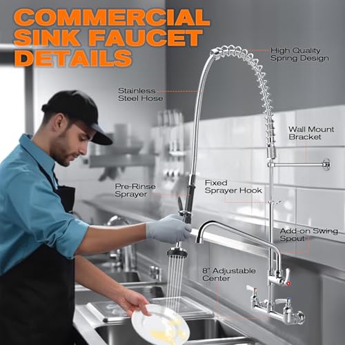 Image of 25 inch Height Commercial Faucet with Sprayer Commercial Sink Faucet