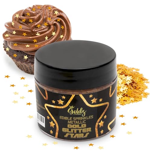 Image of Goldz Edible Star Glitter - Metallic Edible Stars for Cake Decorating, Cake Decorations, Gold Star Sprinkles for, Gold Flakes - Dessert Toppers for Cakes, Cupcakes, Flakes and Cookies, 5grams
